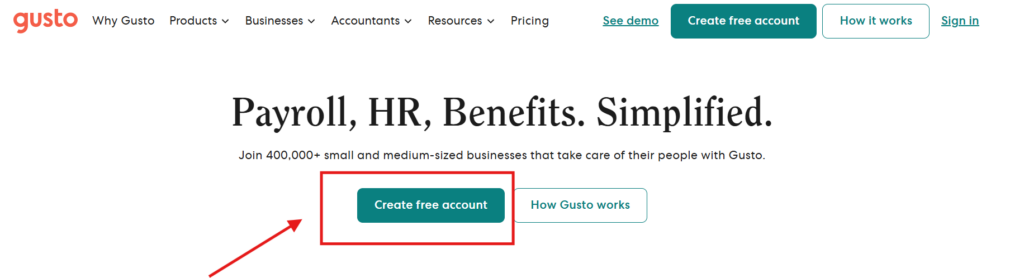 Gusto Create Account Page