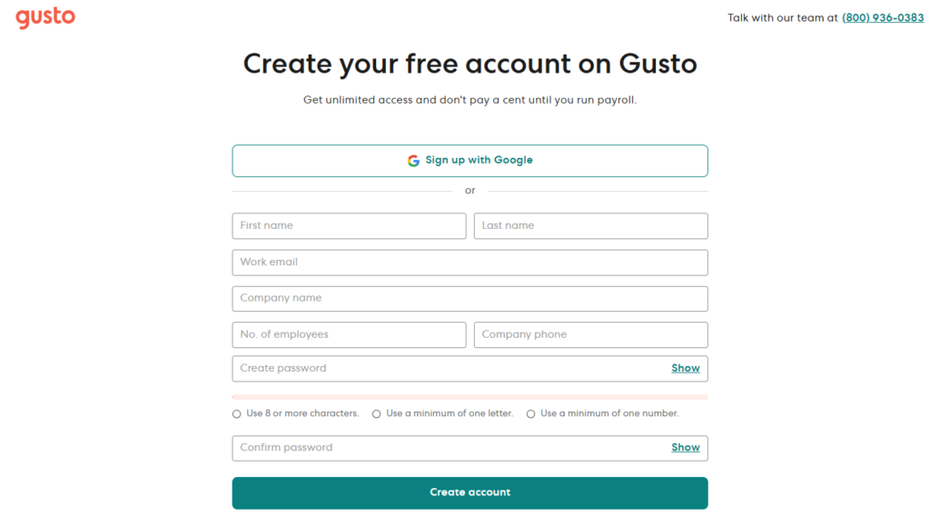 Gusto Login Detail Page